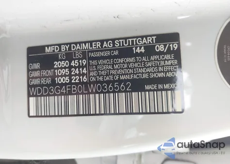 2020 Mercedes-Benz A 220 4Matic z USA, uszkodzony, nr VIN WDD3G4FB0LW036562